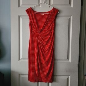 Elegant Orangish/ Red Polka Dot Dress